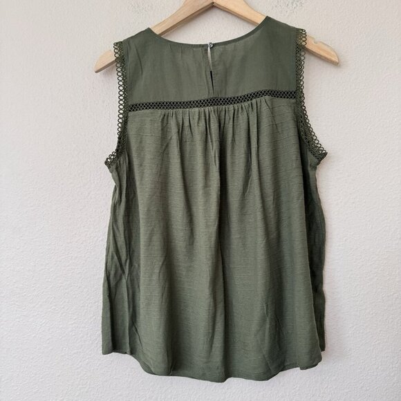 LOFT Green Smocked Tank Top with Pleated Details - Picture 2 of 10